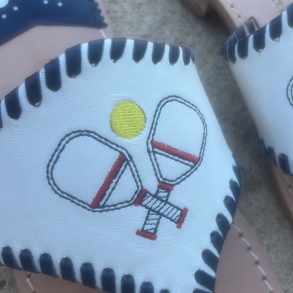 Jack Rogers Pickleball Embroidered White Whipstitch Flat Sandal Women's Size 8.5 - Picture 4 of 7